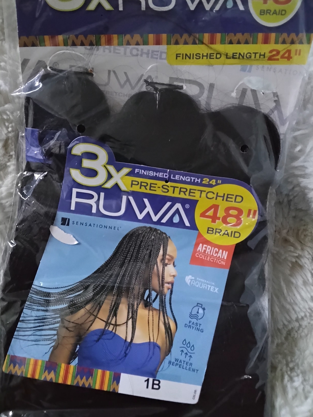 RUWA 3X Pre-Stretched 48" Braid - 1B Black Pack Of 2 1/2 Braiding Hair